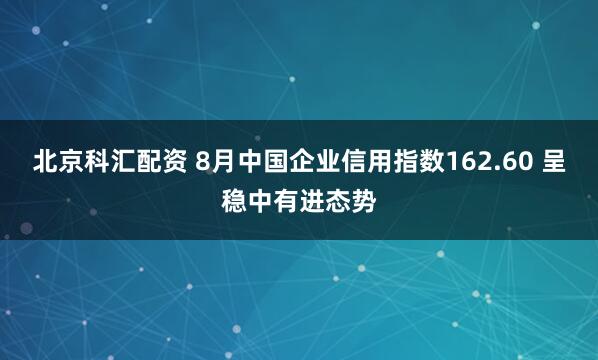 北京科匯配資 8月中國企業信用指數162.60 呈穩中有進態勢